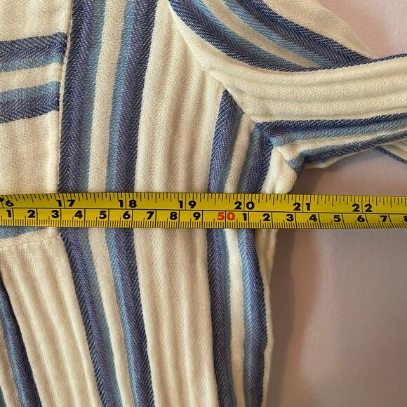 Faherty Women size Small Vida Baja Blue White Stripe Cotton Flowy V-neck Blouse - Picture 8 of 10